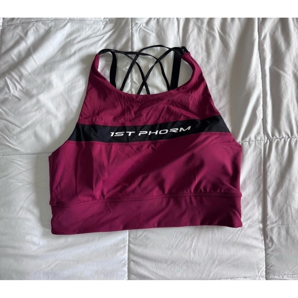 Women's 1st Phorm XL Tank Top Bra Padded Workout Basic Cropped Red Black EUC